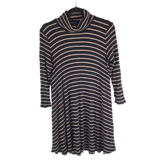 American Eagle Soft & Sexy Black & Tan Stripe Sweater Dress Turtleneck Size L - Picture 1 of 5
